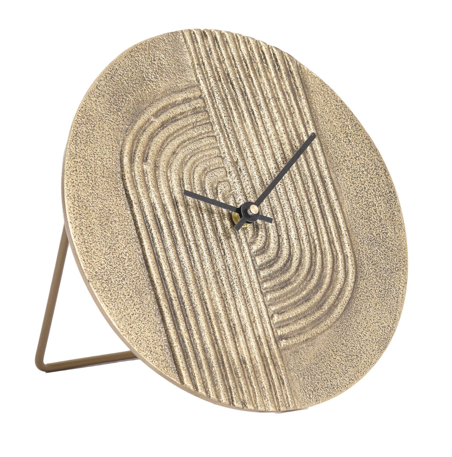 Light&Living Uhr GWENNA Moderne Tischuhr mit strukturiertem, goldfarbenem Zifferblatt und schwarzen Zeigern, seitliche Perspektive