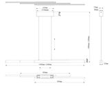 Technische Zeichnung einer Hängeleuchte mit verstellbarer Höhe von 800mm bis 1500mm und einer Breite von 950mm bis 1500mm, seitliche und frontale Ansicht.