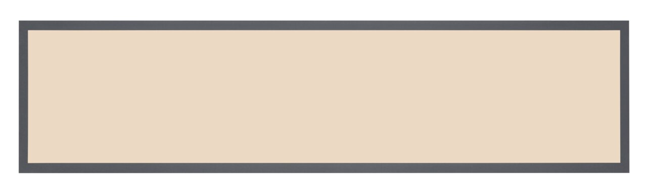 Rechteckige Deckenleuchte in Draufsicht mit grauem Rahmen und cremefarbener Fläche.