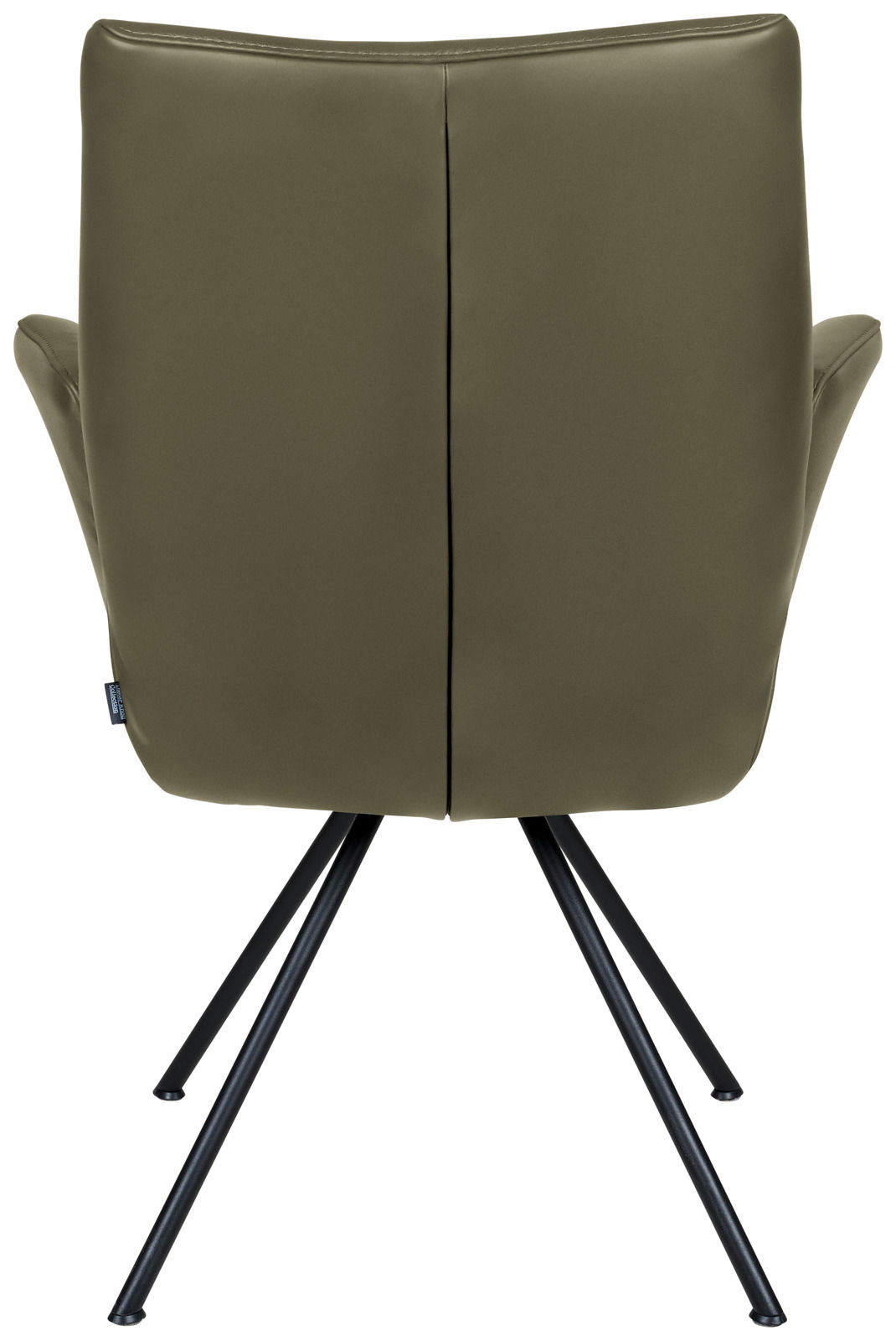 Dieter Knoll Sessel DERBY Rückansicht eines modernen Sessels mit olivgrünem Bezug und schwarzen Metallbeinen.
