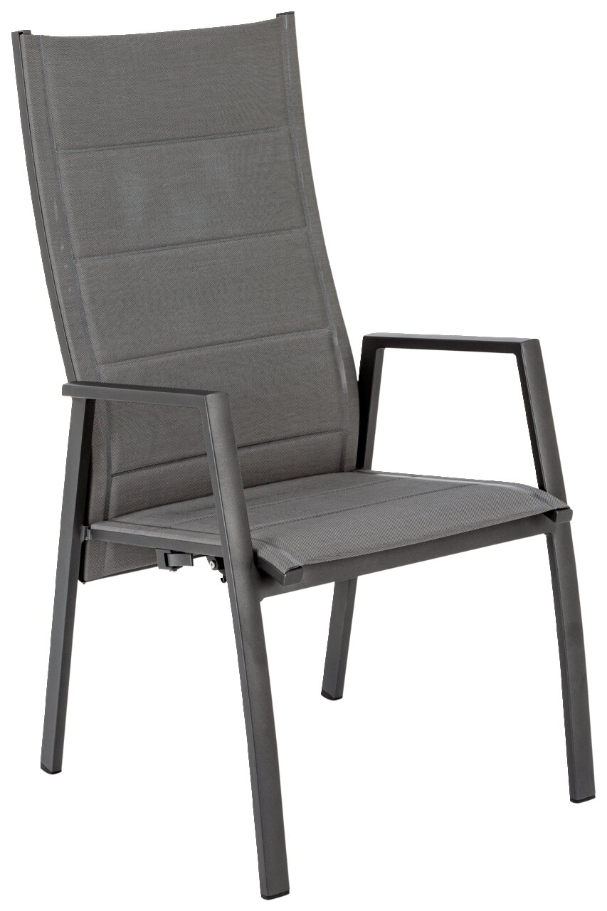 Ambia Garden Gartensessel TERUEL Moderner Gartensessel aus Metall mit grauem Textilgewebe, seitliche Perspektive