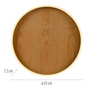Runde Deckenleuchte mit Holzoptik und umlaufendem warmweißem LED-Lichtring, Draufsicht von unten (Unterseite), Durchmesser ca. 55 cm, Höhe ca. 7,5 cm