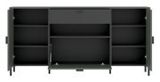 Frontansicht des geöffneten Sideboards SHIRLEY mit mehreren Fächern und Schubladen.