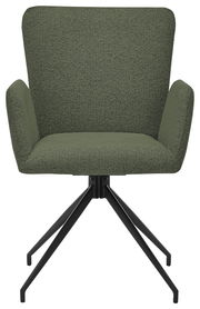 Grüner Armlehnstuhl mit schwarzem Metallgestell, Frontalansicht