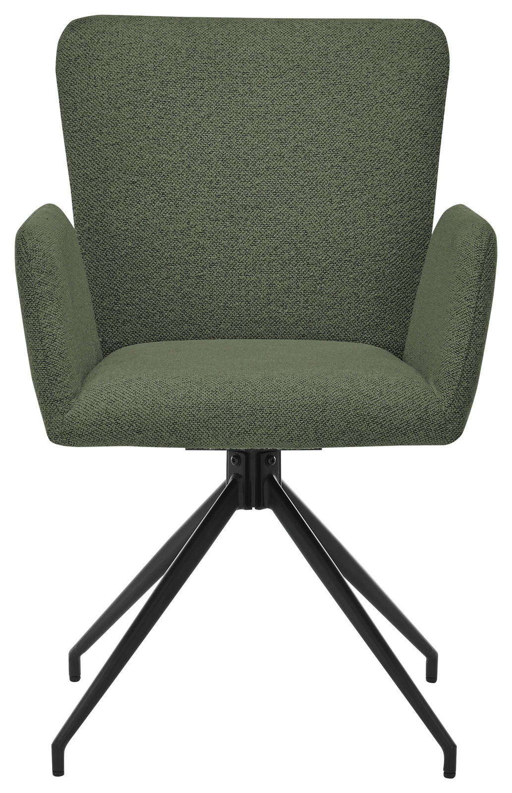 Grüner Armlehnstuhl mit schwarzem Metallgestell, Frontalansicht