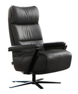 Schwarzer, drehbarer Relaxsessel aus Leder, seitliche Perspektive