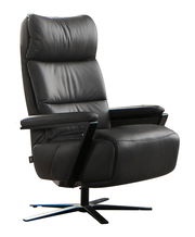 Schwarzer, drehbarer Relaxsessel aus Leder, seitliche Perspektive