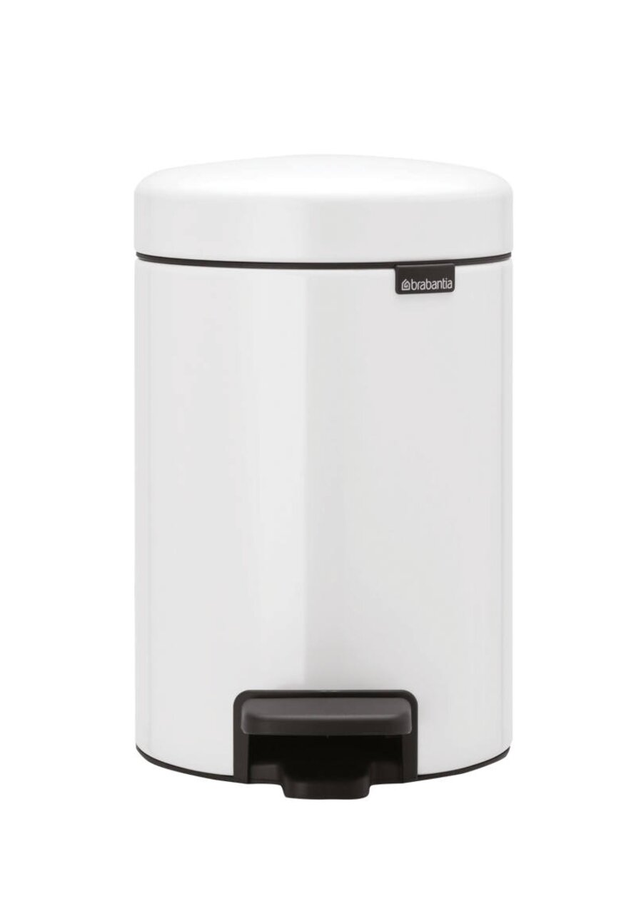 Weißer Treteimer mit 3 Litern Fassungsvermögen, frontal abgebildet