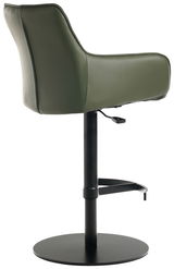 Grüner Barhocker aus Leder mit schwarzem Metallfuß, seitliche Perspektive
