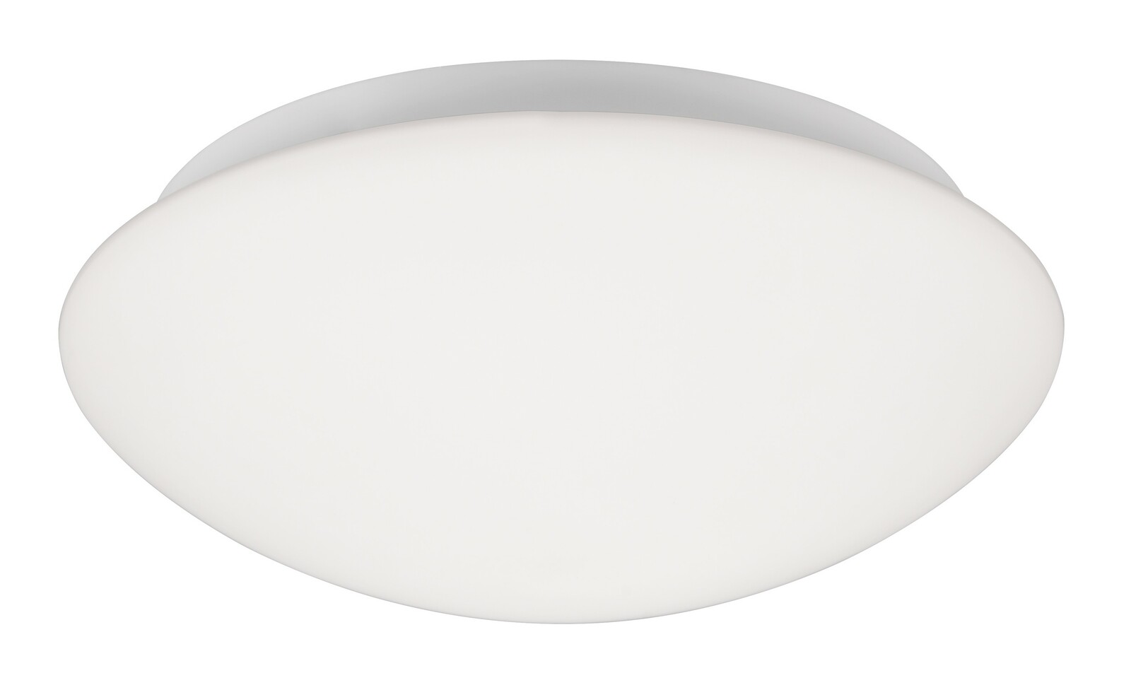Runde, weiße Deckenleuchte aus seitlicher Perspektive