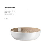 Keramikschüssel in Weiß mit beigefarbener, gesprenkelter Innenlasur, Produktfoto in leicht schräger Frontansicht von oben; Ø 17,5 cm, Höhe 6 cm, 800 ml, 4 Stück