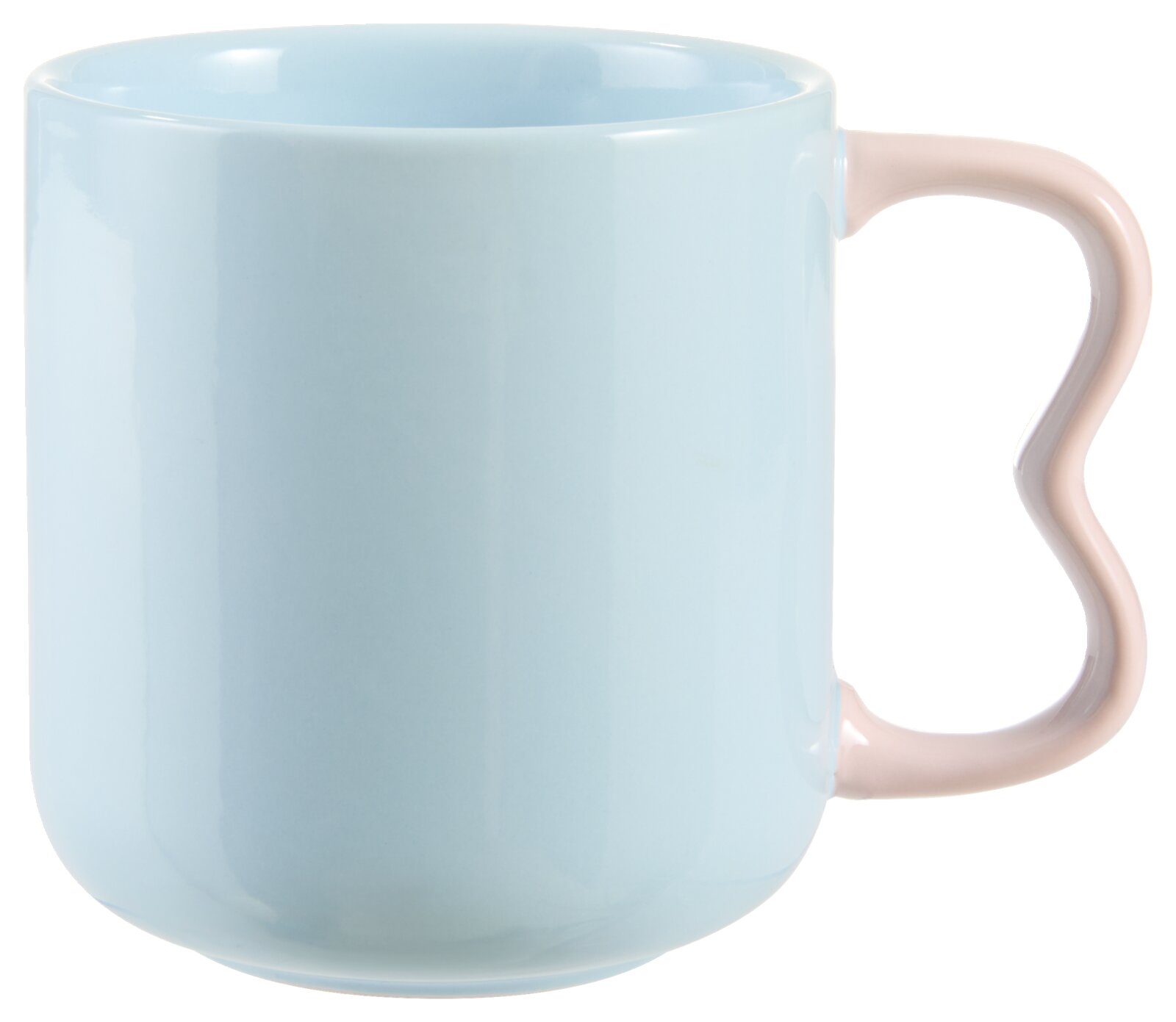 Novel Koffiebeker Hellblauer Kaffeebecher mit geschwungenem Henkel, seitliche Perspektive