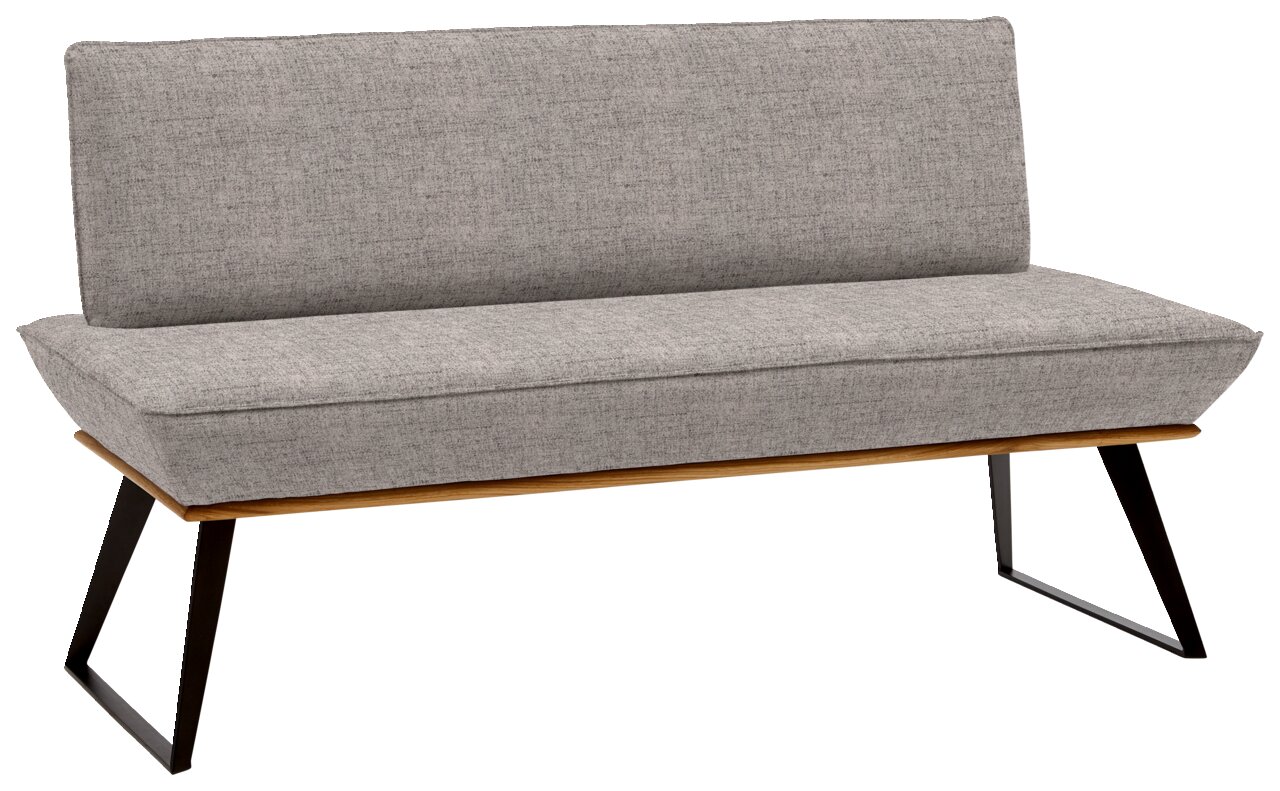 Voleo Bank 180 cm MALIBU Graue Bank mit Stoffbezug und schwarzem Metallgestell, seitliche Perspektive