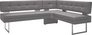 Graue Eckbank mit modernem Design und Metallbeinen, seitliche Perspektive