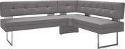 Graue Eckbank mit modernem Design und Metallbeinen, seitliche Perspektive