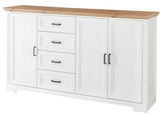 Weißes XL-Sideboard der Serie JUDITH mit vier Schubladen und zwei Türen, Holzoberfläche, Frontalansicht