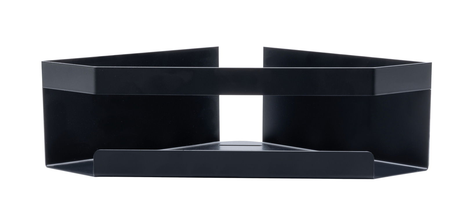 Schwarze Eckablage Meleto aus Metall, frontale Ansicht