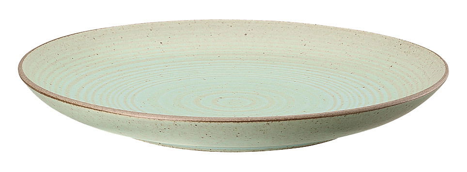 Frühstücksteller 22 cm in sanftem Grün mit feinen Kreismustern, seitliche Perspektive