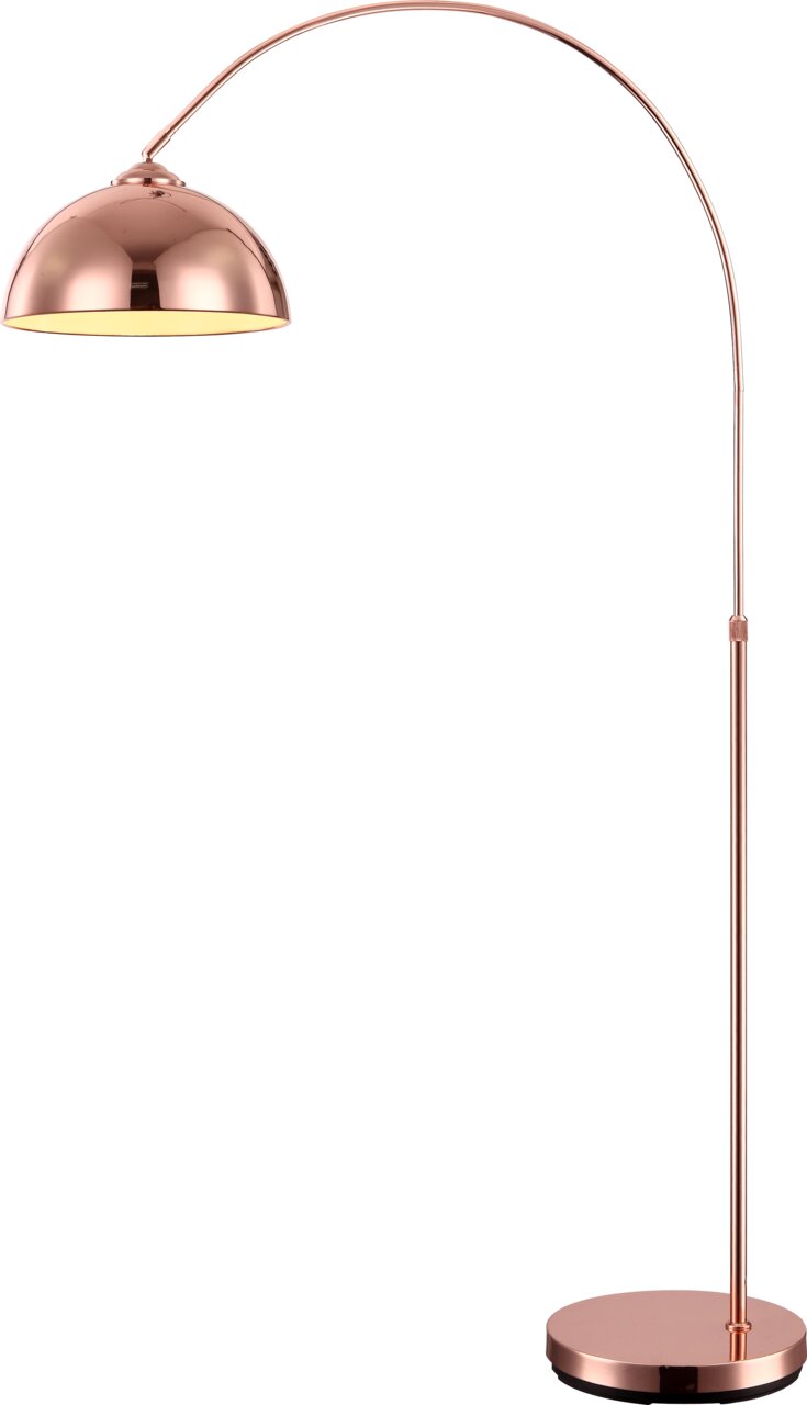Globo Lighting Stehleuchte NEWCASTLE Elegante Stehleuchte in Kupferoptik mit gebogenem Arm und rundem Lampenschirm, seitliche Perspektive