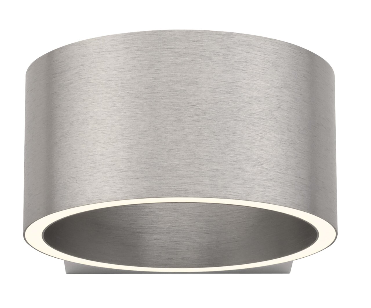 Moderne Wandleuchte PURE Clipse in gebürstetem Metall, Ansicht von vorne.