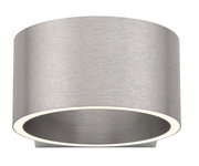 Moderne Wandleuchte PURE Clipse in gebürstetem Metall, Ansicht von vorne.