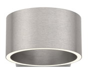Moderne Wandleuchte PURE Clipse in gebürstetem Metall, Ansicht von vorne.