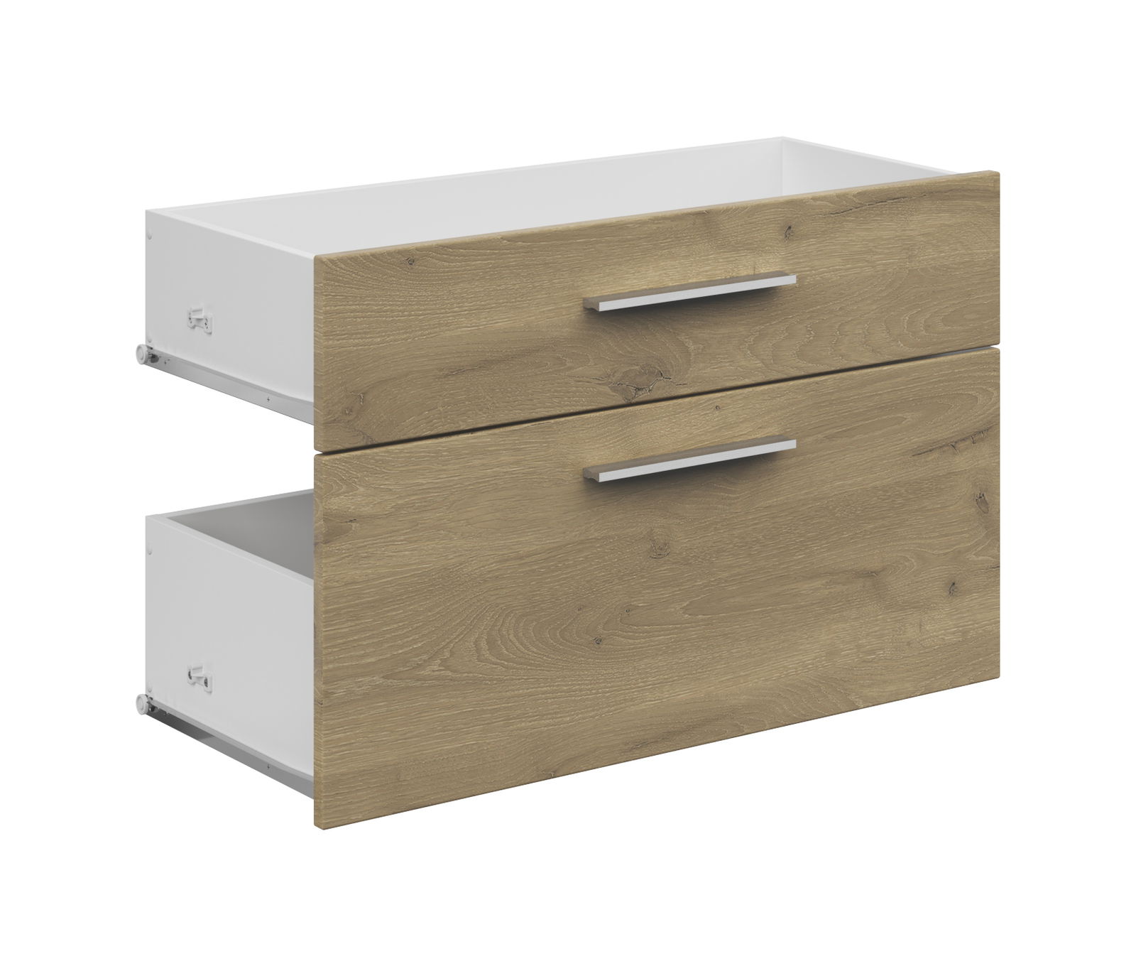 Voleo Schubladen-Set CONNECT Schubladen-Set mit zwei Holzfronten und silbernen Griffen, seitliche Perspektive