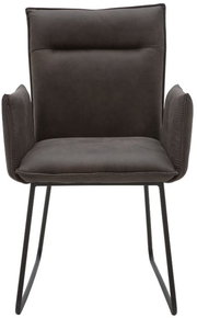 Moderner Sessel mit dunklem Stoffbezug und Metallgestell, Frontalansicht