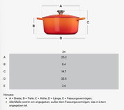 Orangefarbene Sauteuse mit Deckel und Griffen, Seitenansicht