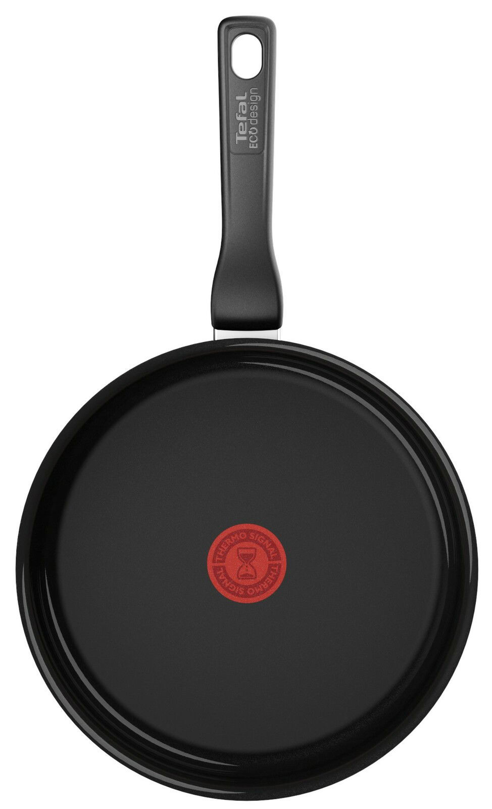 Keramik-Schmorpfanne mit schwarzem Griff und rotem Thermo-Signal, Draufsicht