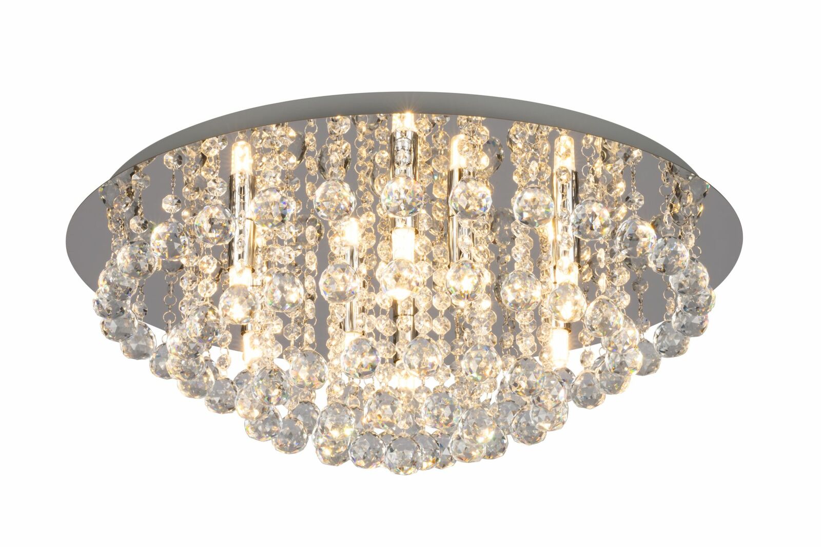 Novel Deckenleuchte Elegante Deckenleuchte mit funkelnden Kristallanhängern, seitliche Perspektive