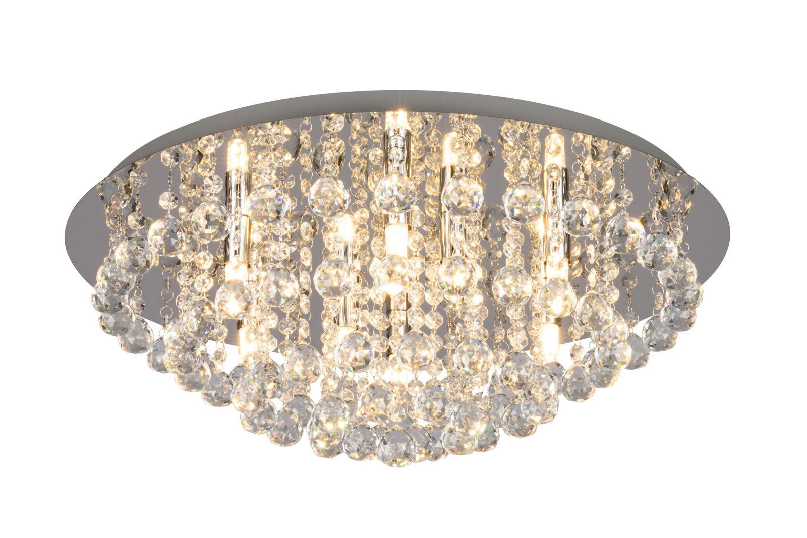 Novel Deckenleuchte Elegante Deckenleuchte mit funkelnden Kristallanhängern, seitliche Perspektive