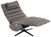 Graue Relaxliege mit gepolstertem Design und verstellbarer Rückenlehne, seitliche Ansicht