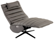 Graue Relaxliege mit gepolstertem Design und verstellbarer Rückenlehne, seitliche Ansicht