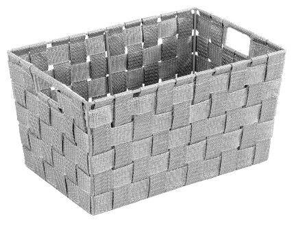 Grauer Badkorb Adria S aus geflochtenem Material, perspektivisch von schräg oben fotografiert.