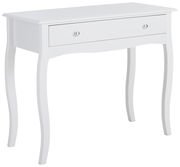 Weißer Konsolentisch mit geschwungenen Beinen und einer Schublade, seitliche Perspektive