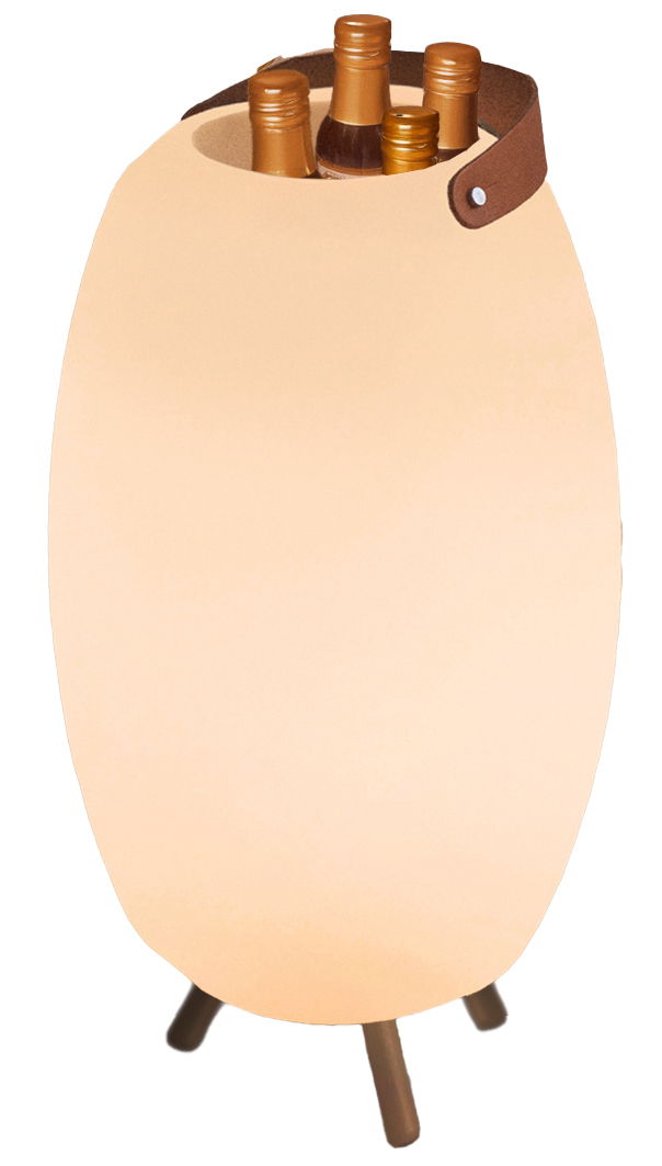 Beleuchteter Flaschenhalter mit mehreren Flaschen, seitliche Perspektive