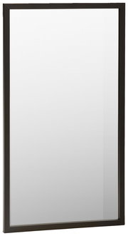 Rechteckiger Spiegel mit schwarzem Rahmen, perspektivisch von der Seite fotografiert