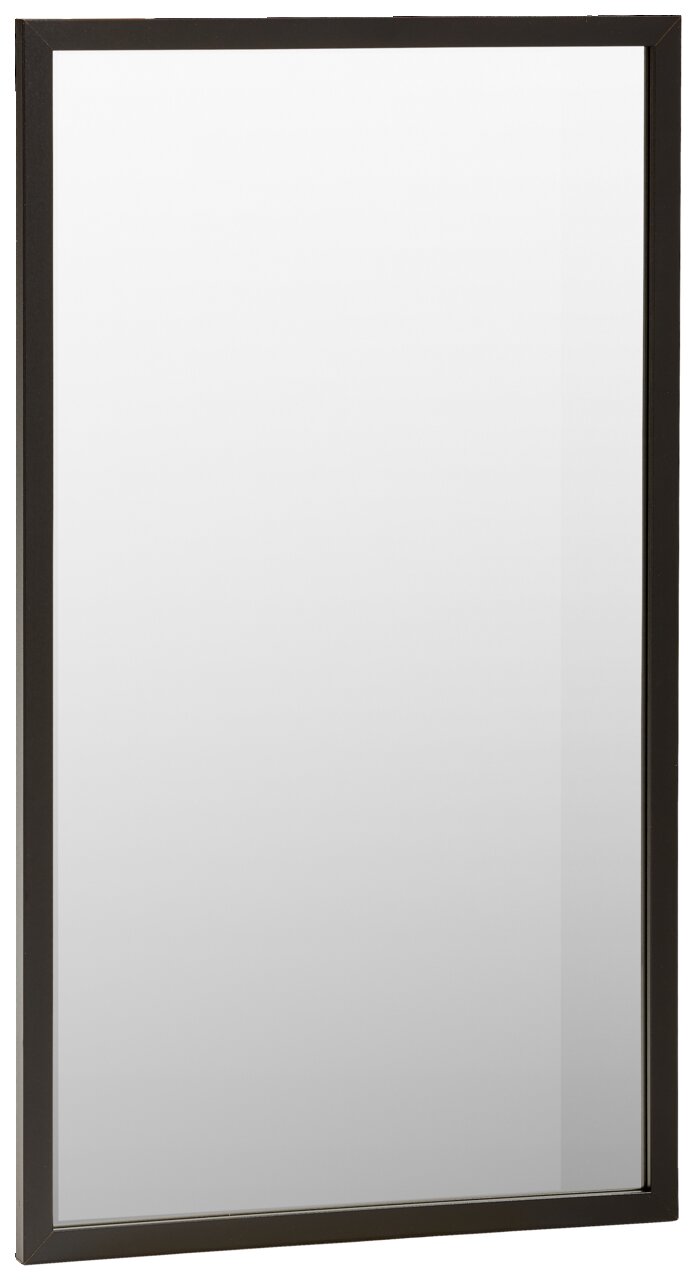 Rechteckiger Spiegel mit schwarzem Rahmen, perspektivisch von der Seite fotografiert