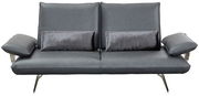 Modernes 2,5-Sitzer Sofa in grauem Leder mit zwei dekorativen Kissen, frontal fotografiert.