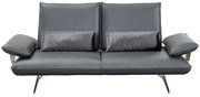 Modernes 2,5-Sitzer Sofa in grauem Leder mit zwei dekorativen Kissen, frontal fotografiert.