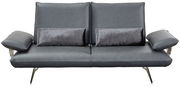 Modernes 2,5-Sitzer Sofa in grauem Leder mit zwei dekorativen Kissen, frontal fotografiert.