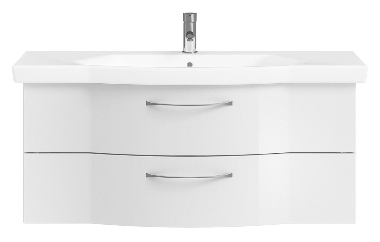 Pelipal Waschtischlösung SERIE 6005 SPRINT Moderner weißer Waschtisch mit zwei Schubladen und Chromarmaturen, Frontalansicht