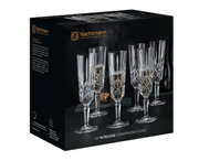 Verpakking van de champagneset Noblesse met zes elegante kristallen glazen, zijaanzicht