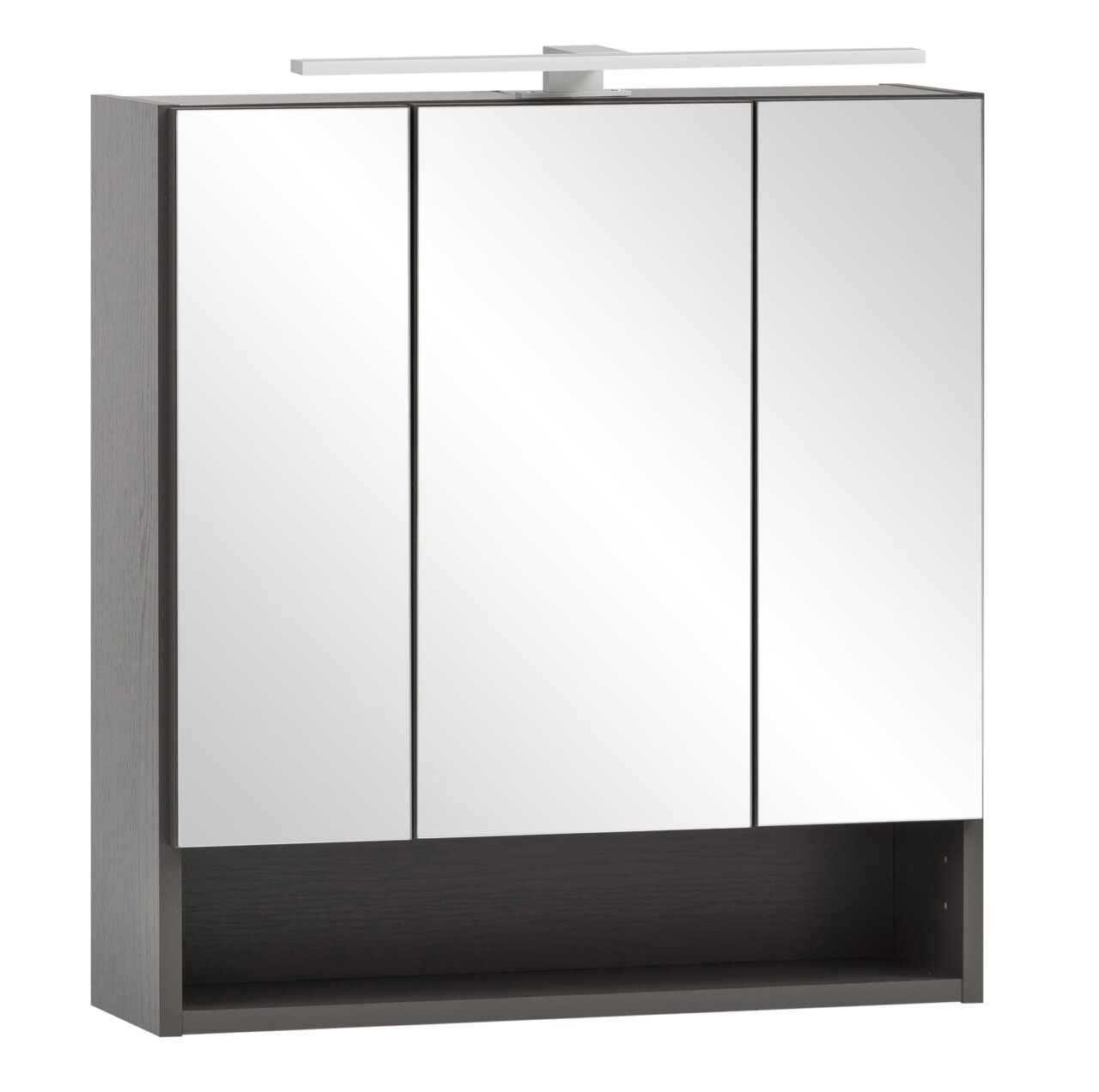 XORA Spiegelschrank VILLACH Moderner Spiegelschrank mit drei Türen und integrierter Beleuchtung, seitliche Perspektive