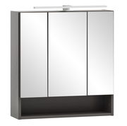 Moderner Spiegelschrank mit drei Türen und integrierter Beleuchtung, seitliche Perspektive