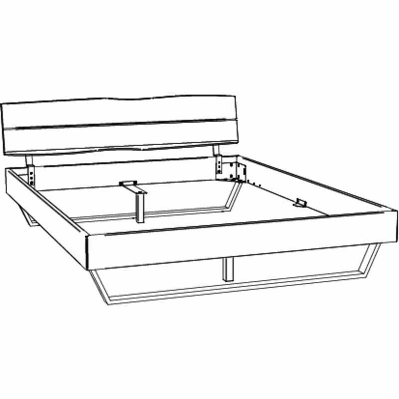 Bettgestell in perspektivischer Ansicht von vorne mit Kopfteil und stabiler Rahmenkonstruktion.