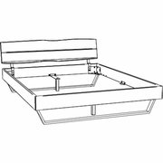 Bettgestell in perspektivischer Ansicht von vorne mit Kopfteil und stabiler Rahmenkonstruktion.