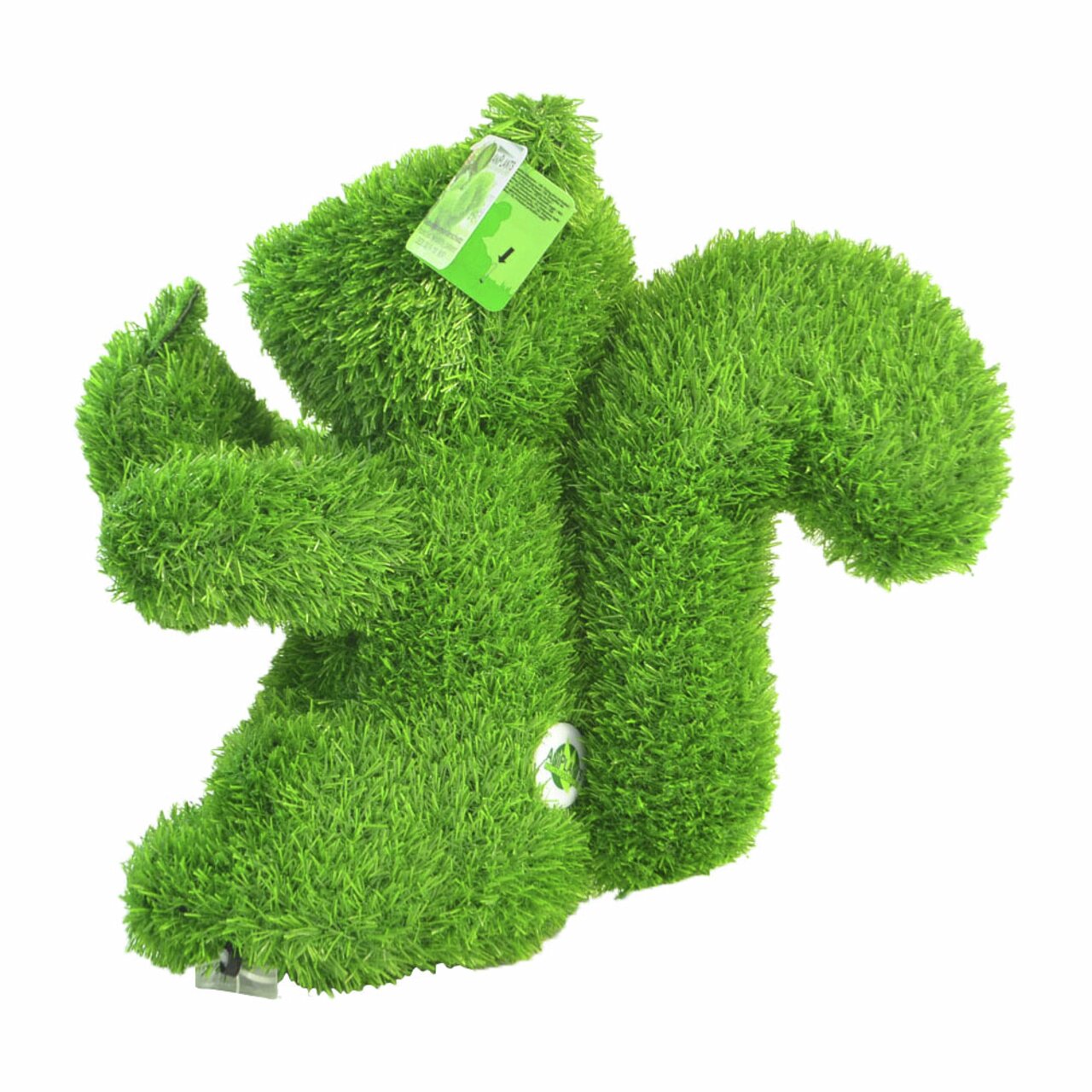 Grüne Eichhörnchen-Gartenfigur aus Kunstgras, seitliche Perspektive