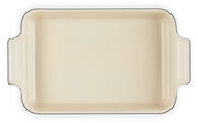 Rechteckige schwarze Auflaufform mit cremefarbener Innenfläche, Draufsicht